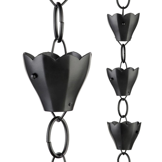 Modern Farmhouse 13 Cup Tulip Black Aluminum 8.5ft. Rain Chain