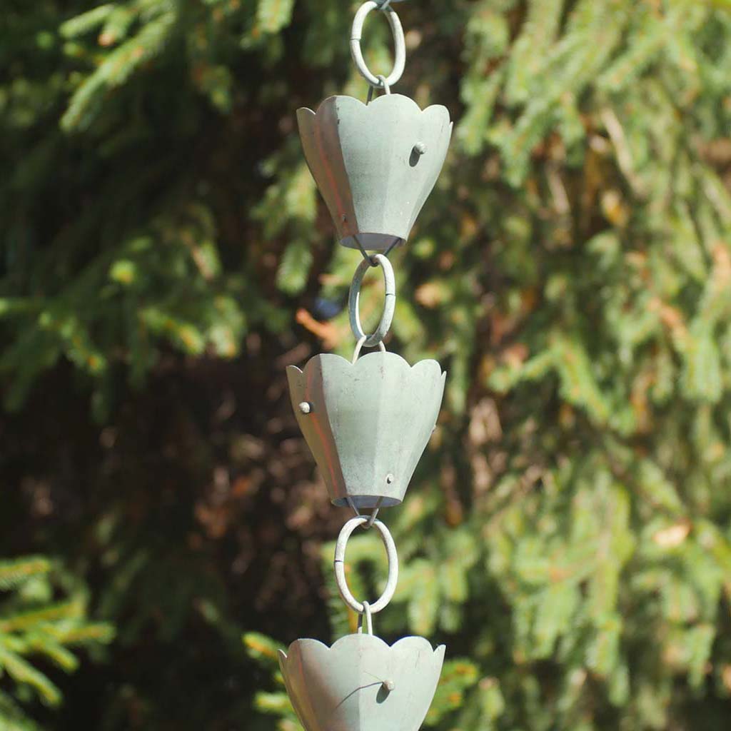 13 Cup Tulip Pure Blue Verde Copper 8.5 ft. Rain Chain