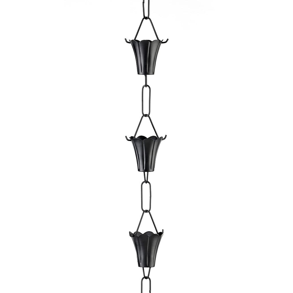 Modern Farmhouse Fluted Flower Black Aluminum 8.5ft. Rain Chain