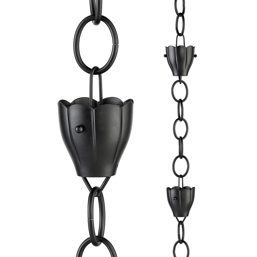 Modern Farmhouse 6 Cup Crocus Black Aluminum 8.5ft. Rain Chain