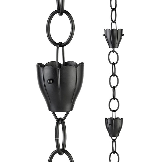 Modern Farmhouse 6 Cup Crocus Black Aluminum 8.5ft. Rain Chain