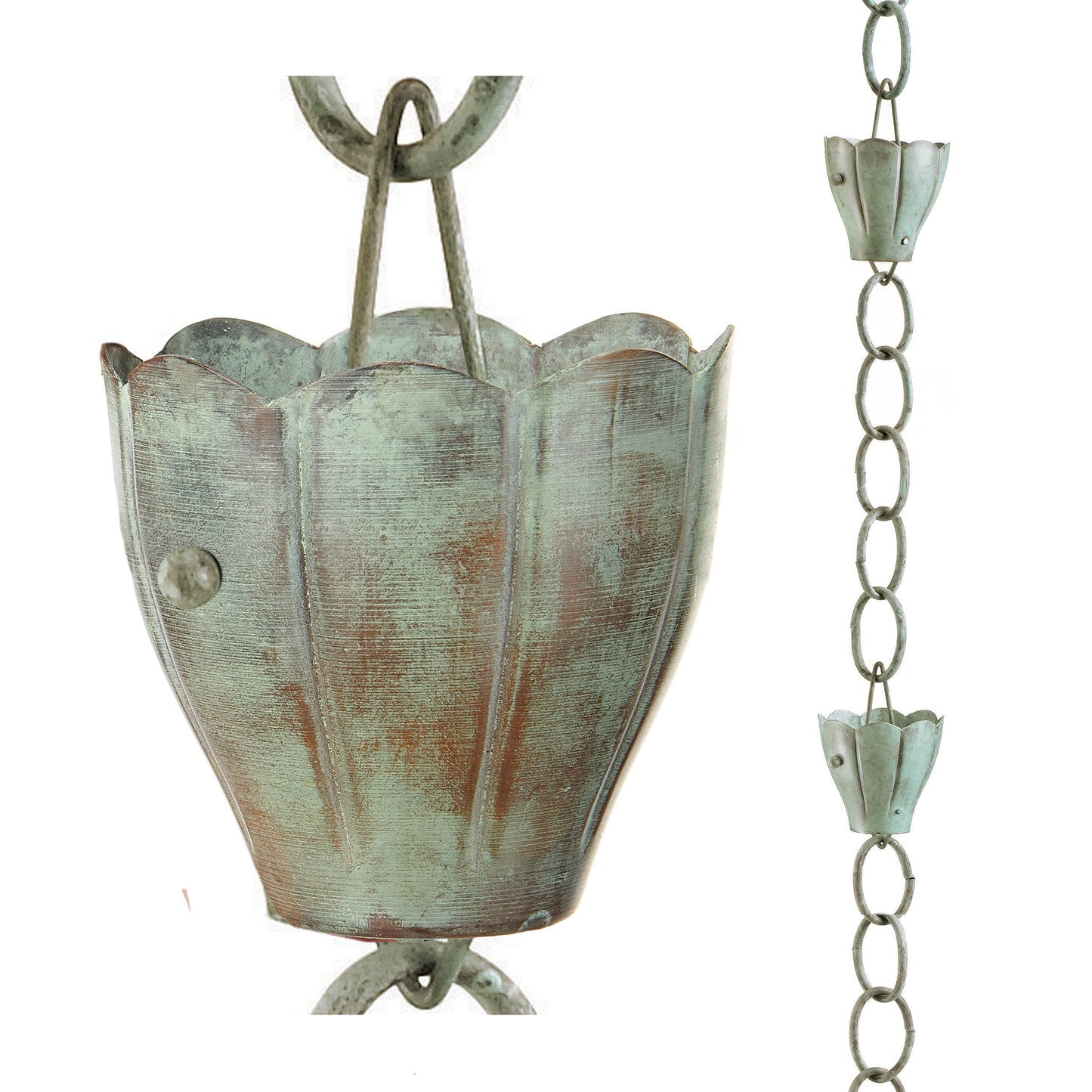 6 Cup Crocus Blue Verde Copper 8.5ft. Rain Chain