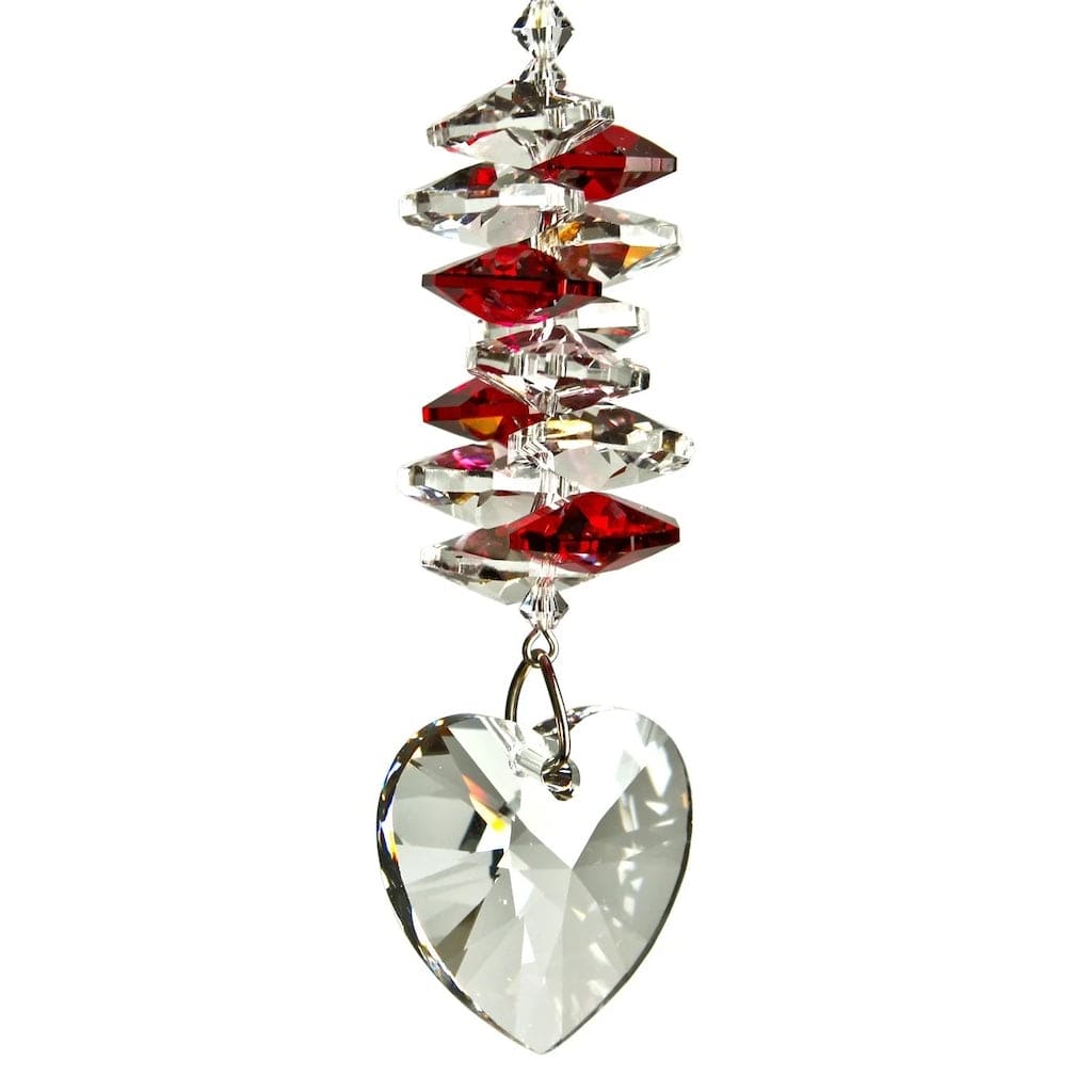 Crystal Heart Cascade Wind Chimes in Ruby