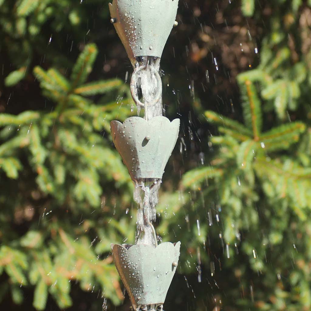 13 Cup Tulip Pure Blue Verde Copper 8.5 ft. Rain Chain