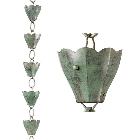 13 Cup Tulip Pure Blue Verde Copper 8.5 ft. Rain Chain