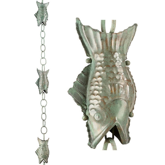 Fish Pure Blue Verde Copper 8.5 ft. Rain Chain