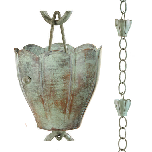 6 Cup Crocus Blue Verde Copper 8.5ft. Rain Chain