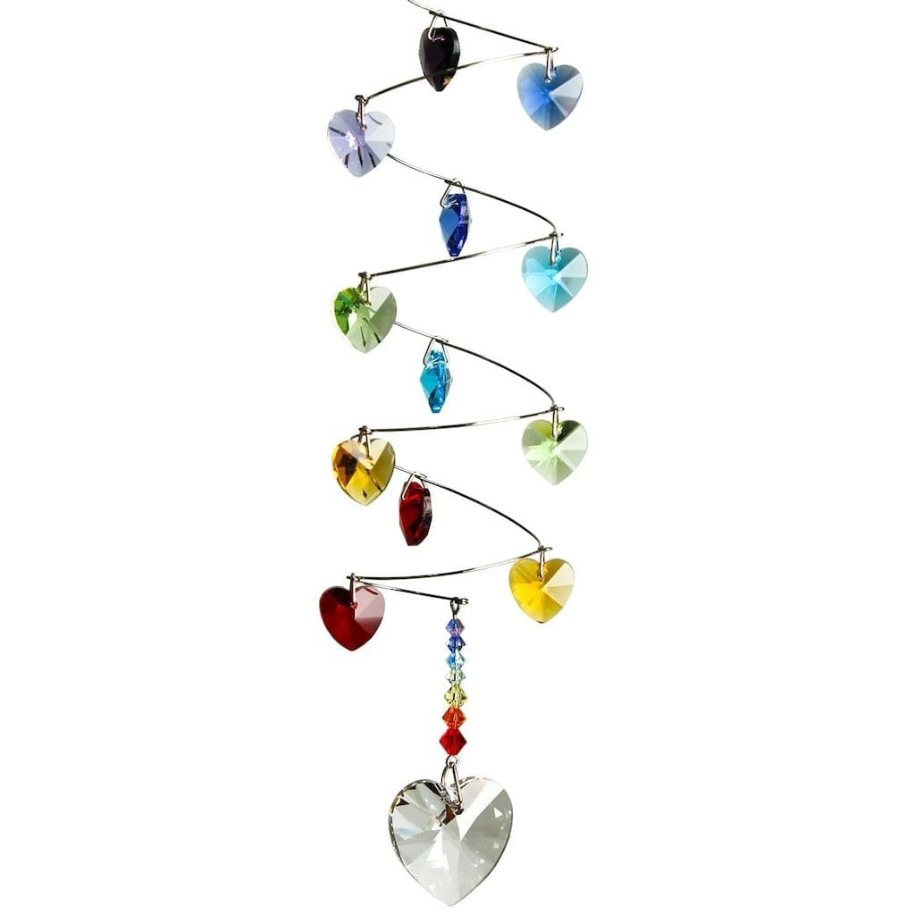 Crystal Spiral Wind Chimes with Rainbow Hearts